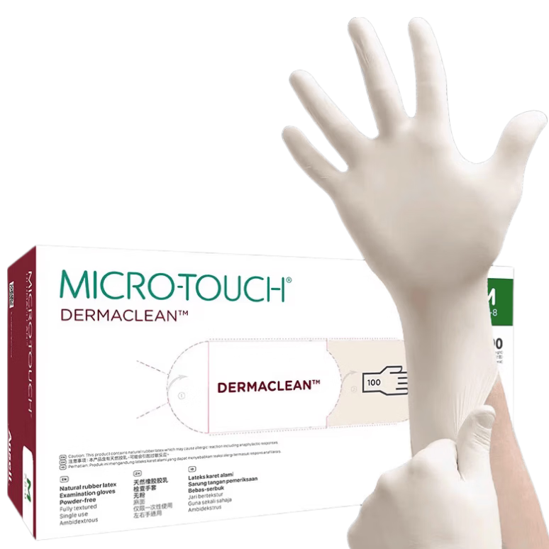 Ansell 457X Disposable Latex Gloves, Powder-Free, Thickened Durable Non-Slip Chemical-Resistant Laboratory Food Cleaning Inspection Household White Gloves, 100 Pieces/Box, Medium Size