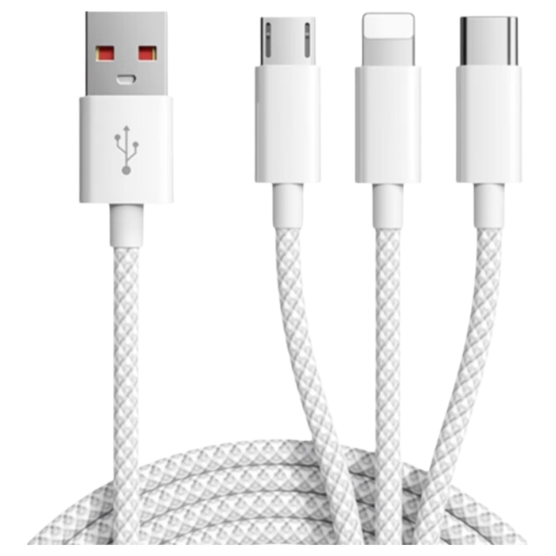 Baking 3-in-1 100W Fast Charging USB Cable Compatible with Apple iPhone Xiaomi OPPO Samsung Huawei Vivo Android Car Charger