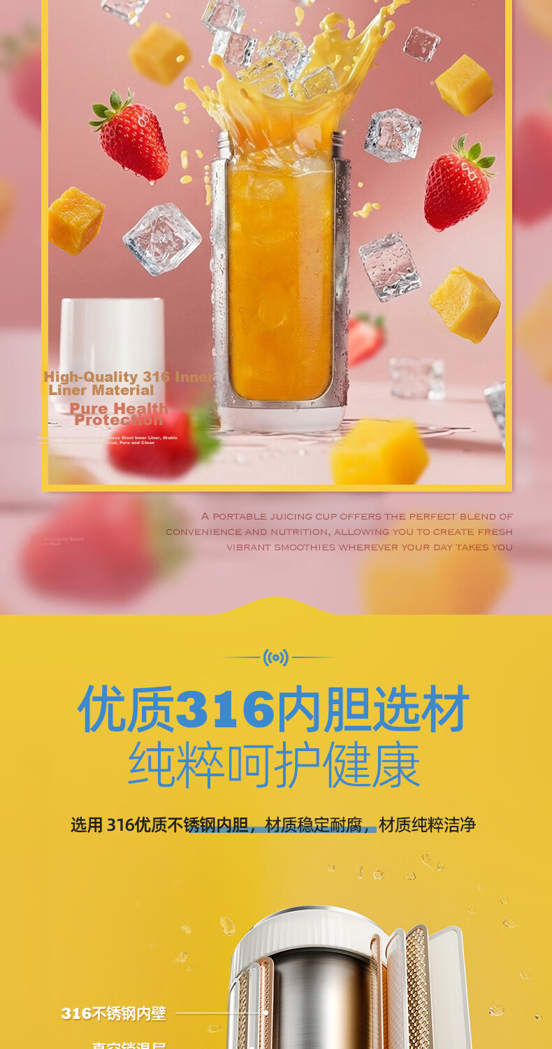Morphyrichards Juicer Cup Portable Mini Juicer Blender Wireless Food Processor 316 Stainless Steel Insulated Cup MR9810 White 4