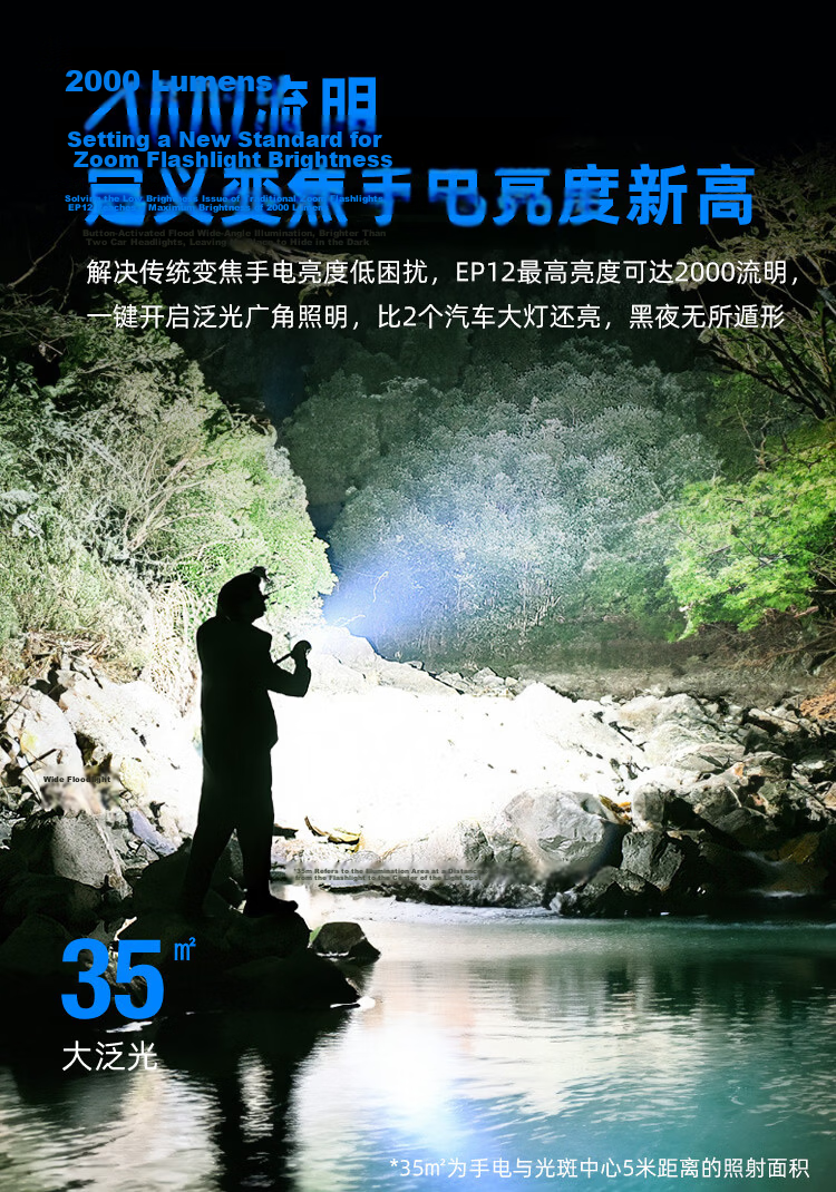 KLARUS EP12 High-Power Zoomable Flashlight Waterproof Rechargeable Outdoor Camping Patrol Home Use Insect Catching 3