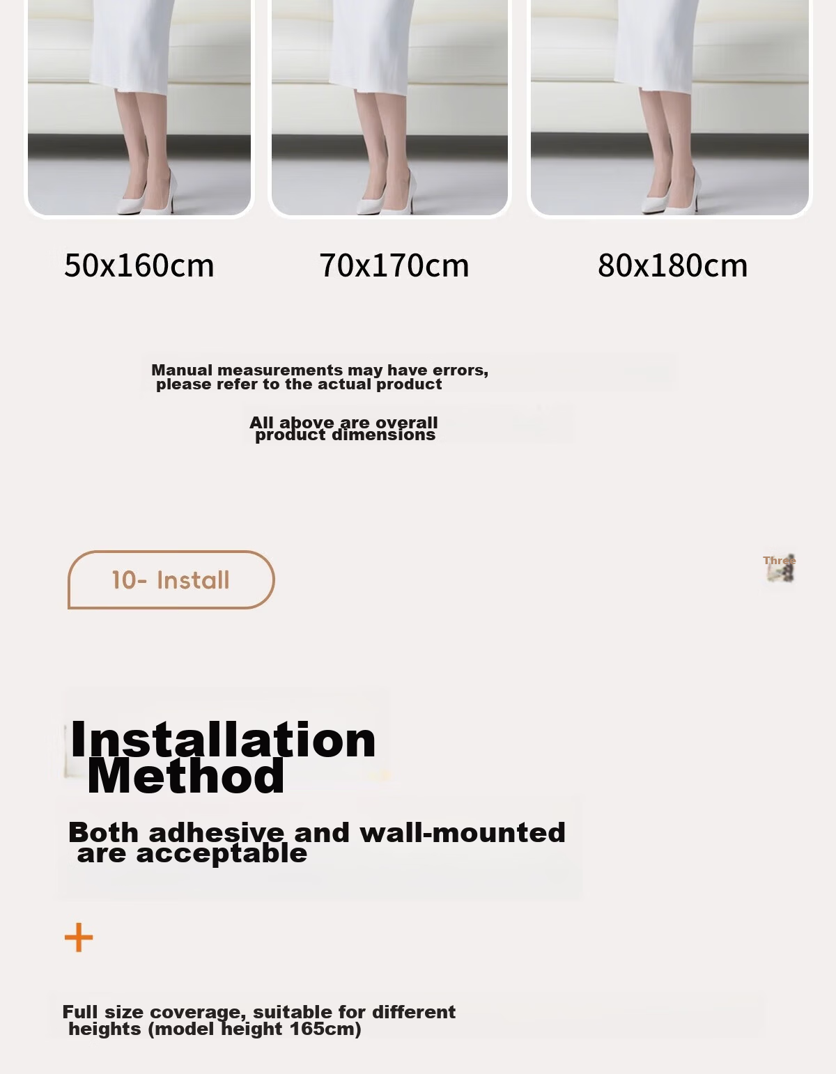 Qianxihuafu Full-Length Mirror, Wall-Mounted Dressing Mirror, Self-Adhesive for Home And Bedroom Use, Makeup Mirror, Hanging Adhesive Fitting Mirror, 50*150 Cm 26