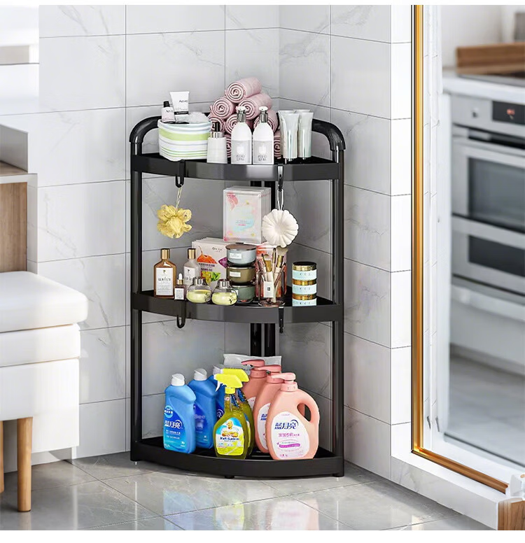 Ouranzo Bathroom Corner Shelf Kitchen Bathroom Storage Rack 3-Tier Triangular Floor Stand 17