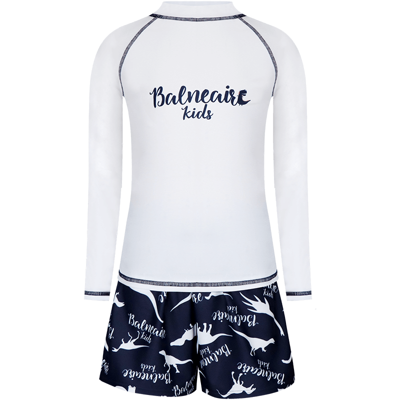 BALNEAIRE Little Dinosaur Series Two-Piece Swimsuit for Boys, Small Stand-Up Collar Design, Fashionable And Skin-Friendly Children's Swimwear for Beach, Size 110