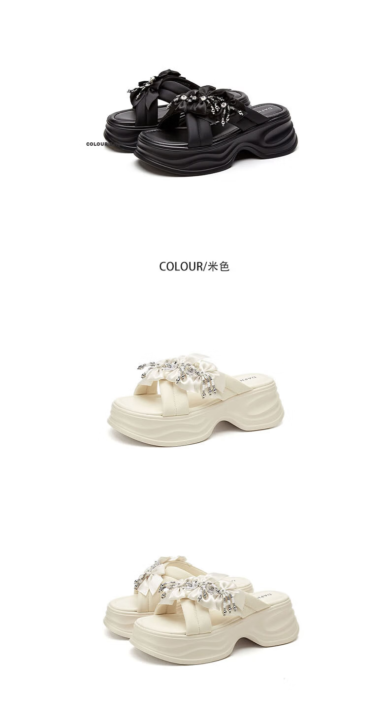 Daphne Fairy Style Women's Thick Sole Comfortable Height Increasing Commuting Slip-On Soft Sole Sandals Beige Size 34 23