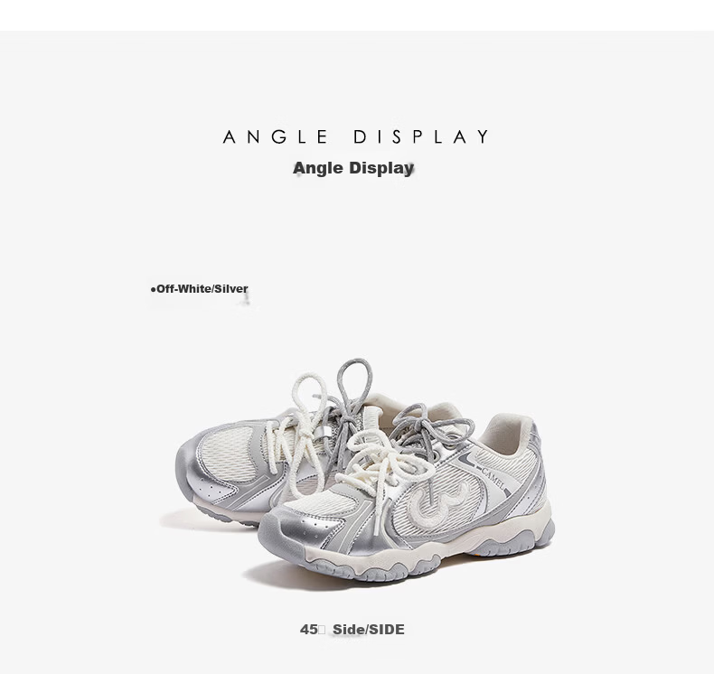 CAMEL Lightweight Cloud Training Shoes Women Naiwa Collaboration Height Increasing Thick Sole Casual Sports Shoes L26SXG3217 Off-White/Silver Size 38 17