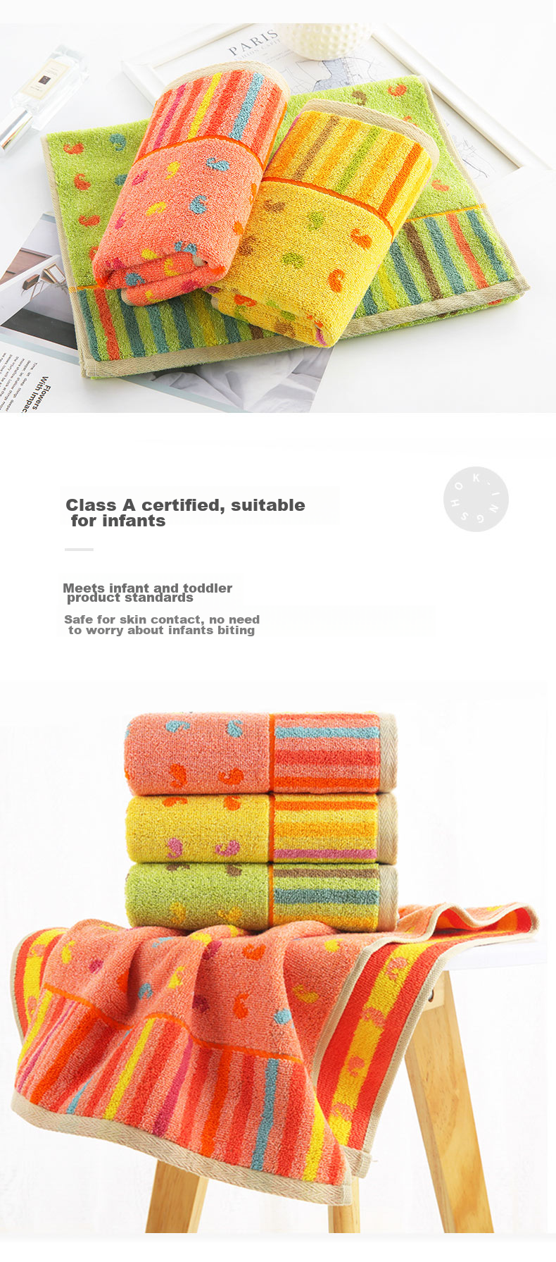 KING SHORE Cotton Face Towels, Absorbent Soft Thickened Sports Face Towels, Pack of 3, 78*36cm, 110g/piece 5