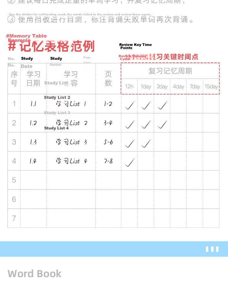Class 3-2 Efficient Vocabulary Notebook Portable High School Pocket Word Memorization Book Ebbinghaus Sticky Notes Efficient Blue 5