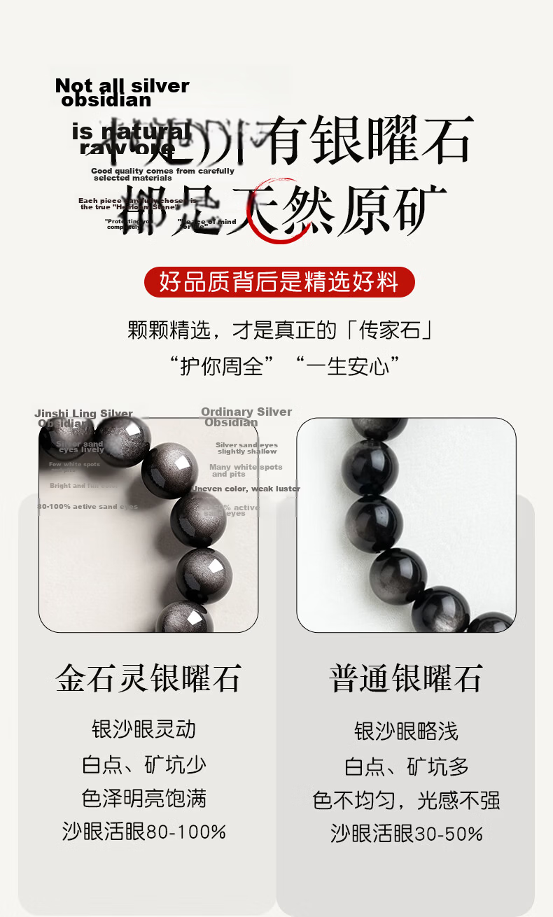 Jinshiling Natural Obsidian Bracelet Unisex Silver Obsidian Cat's Eye Crystal Bracelet Birthday Qixi Valentine's Day Gift 4