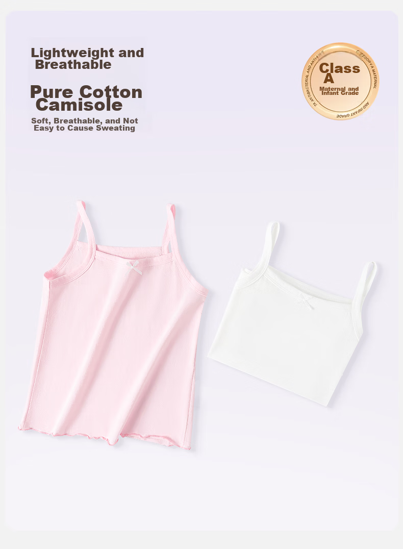 Langsha Girls' Cotton Tank Top Children's Summer Thin Sleeveless Pajama Vest 2-Pack 1