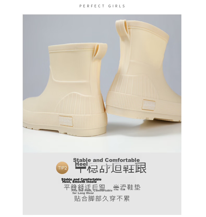FOOTOPPO Fashion Women's Short Waterproof Non-Slip Rain Shoes Mid-Calf Delivery Rider Rain Boots High Boots 4