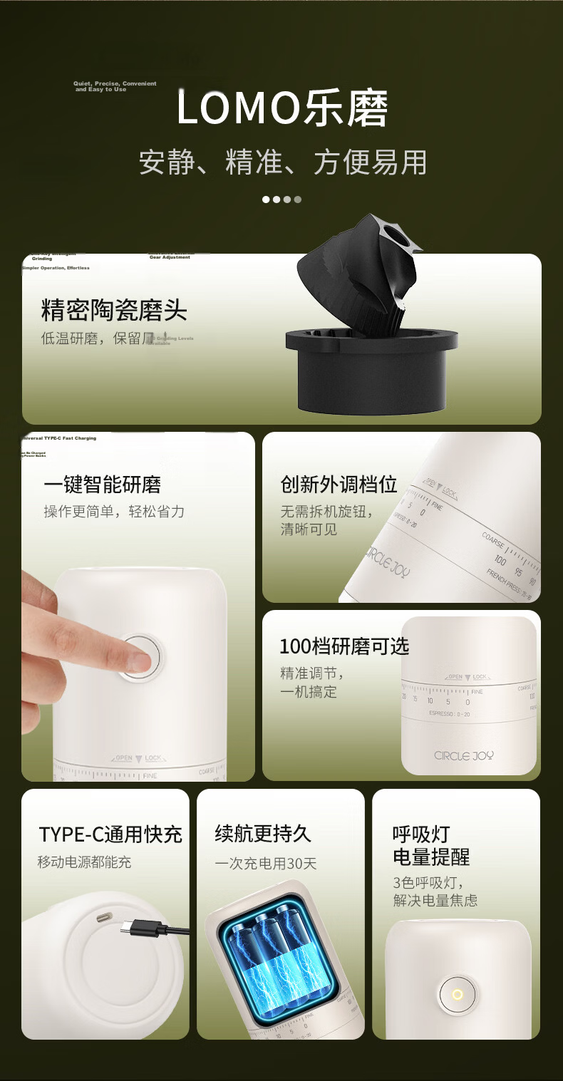 Circle Joy Electric Coffee Grinder Handheld Portable Manual Coffee Bean Grinder Automatic Powder Mill 3
