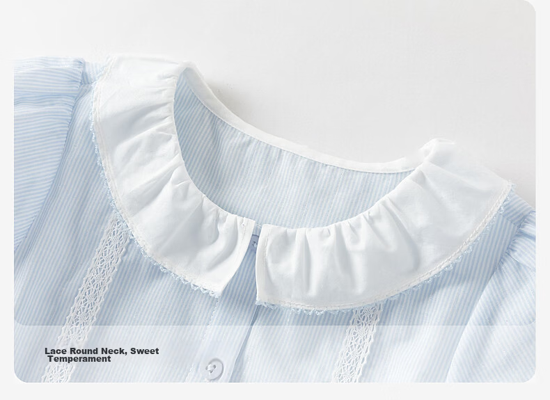 DAVE & BELLA Girls' Short Sleeve Striped Doll Collar Shirt Summer Thin Blue Blouse 6