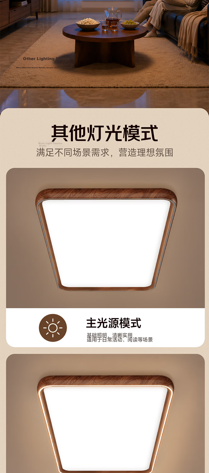 HP Ceiling Light Full Spectrum Cree Eye Protection Living Room Lamp Vintage Walnut Whole House Lighting Set Morning Light 18