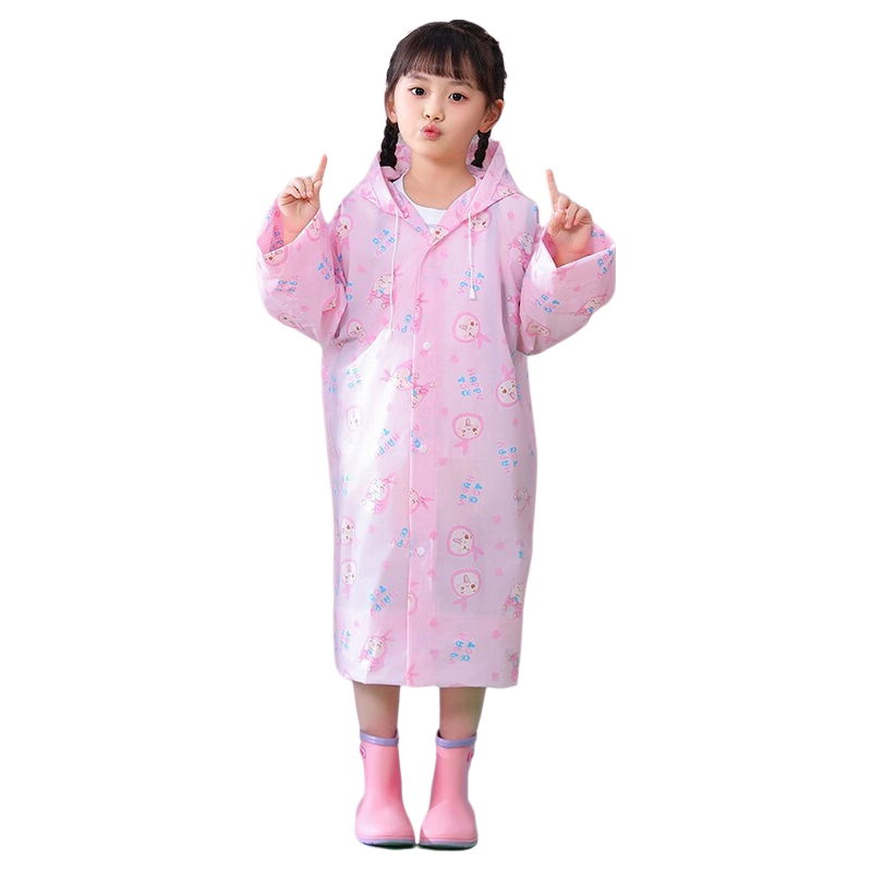 AIKANGNI Children's Raincoat for Ages 6-12, Disposable Thickened Heavy Rain Protection, Full Body Coverage, Portable, Stylish Pink Bunny Desig