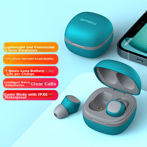 EMEY [Fully Upgraded] T1X True Wireless Bluetooth Earbuds, In-Ear Bean-Style Music And Call Headphones with Low Latency, Bluetooth 6.0 Noise Reduction, Compatible with Apple, Huawei, Xiaomi, Deep Lake Blue