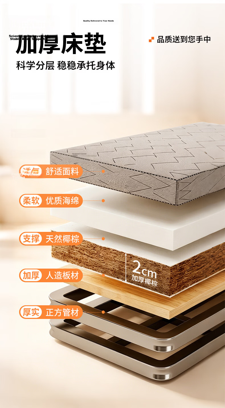Quanpinwu No-Assembly Folding Single Bed Nap Bed Home Hospital Care Coconut Palm Sponge Mattress Camp Bed 11