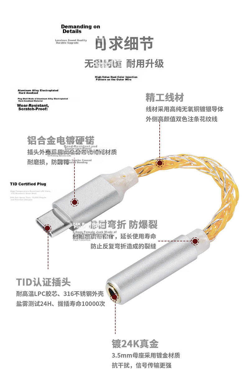 Yinwangsi Wired Earphones HiFi DAC Portable Mini Headphone Amplifier Audio Converter 3.5mm to Type-C Audiophile Grade 14