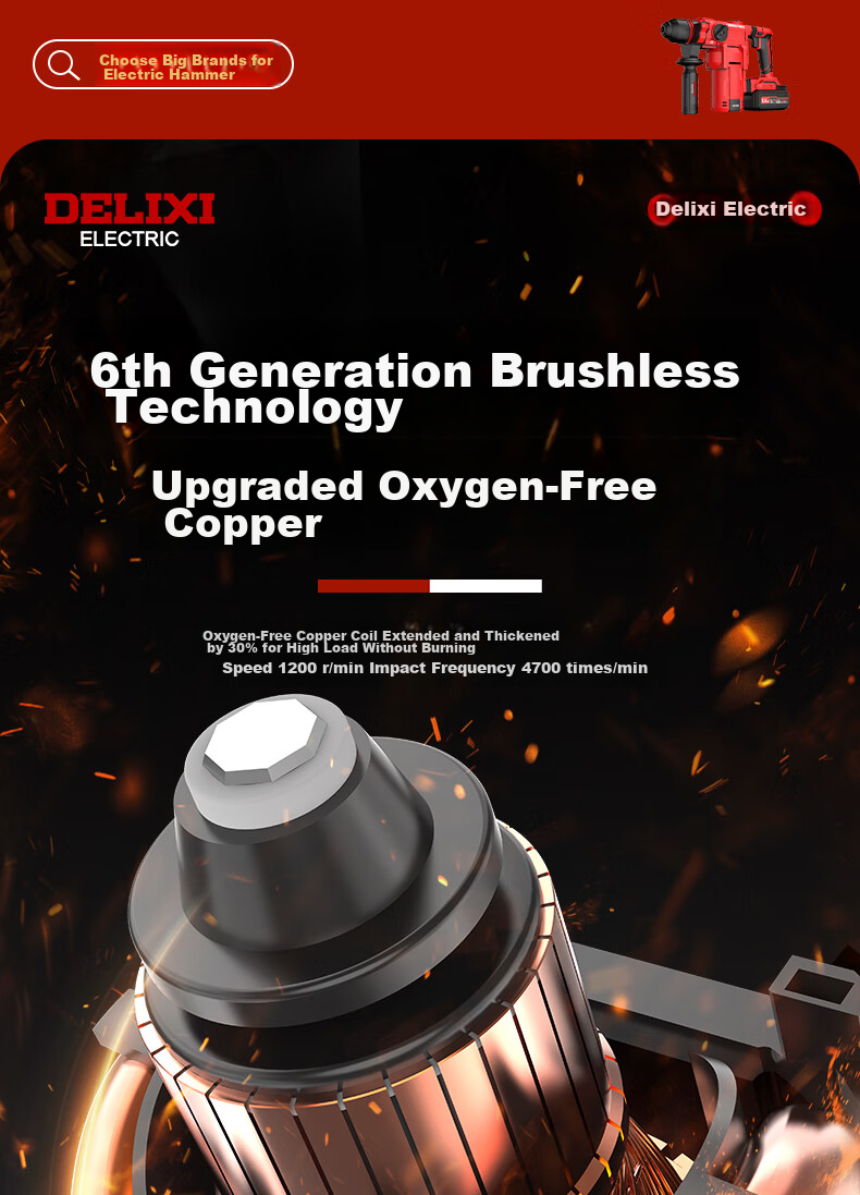 Delixi Electric Lithium Battery Hammer Drill Cordless Rotary Hammer Concrete Industrial Grade Impact Drill 4