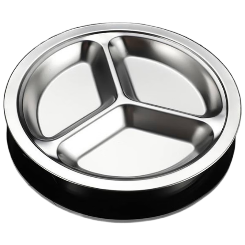 Congge 304 Stainless Steel Kids Dining Plate Kindergarten Divided Plate Children's Three-Compartment Plate 22cm Diameter (Jing Warehouse)