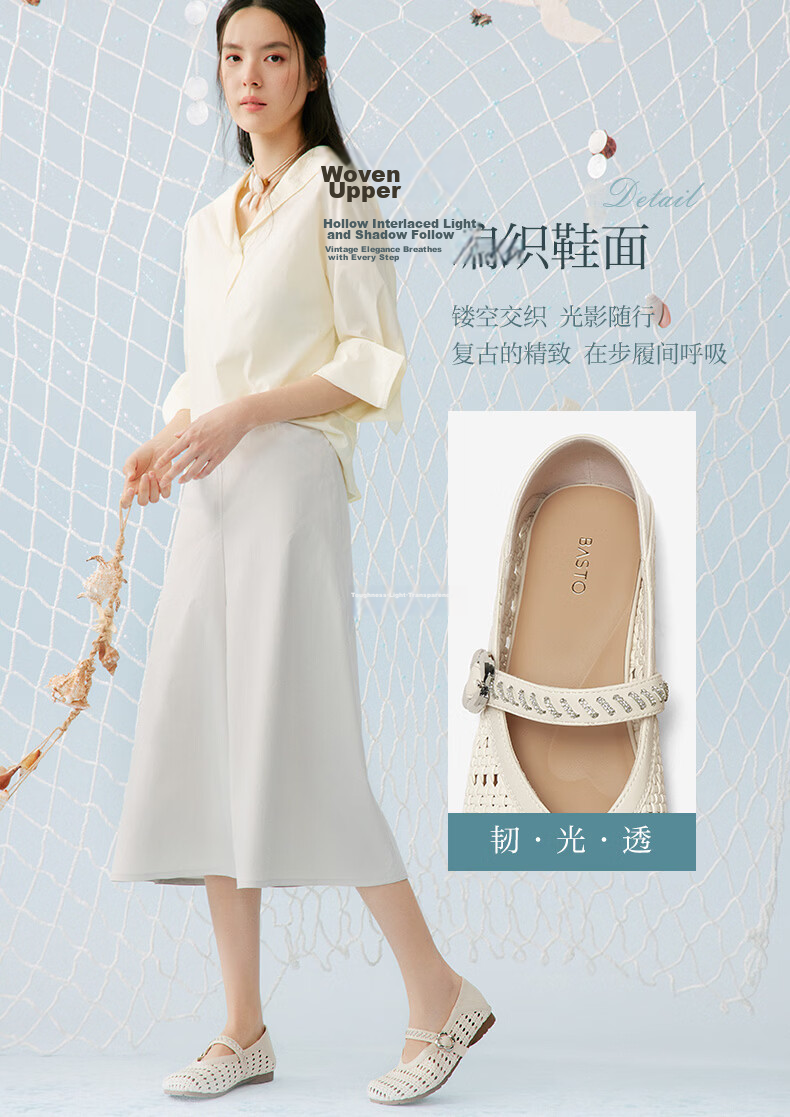 BASTO Woven Breathable Ballet Mary Jane Commuter Women's Low-Cut Flats W3515BQ6 5