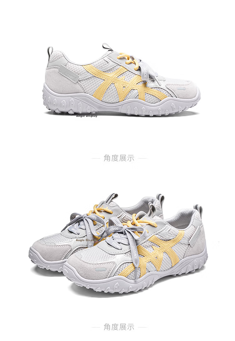 Zhuoshini Women's Mesh Breathable German Shepherd Shoes 2026 Summer New Thick-soled Sports Agan Shoes Versatile White Sneakers Gray/Yellow Size 39 20