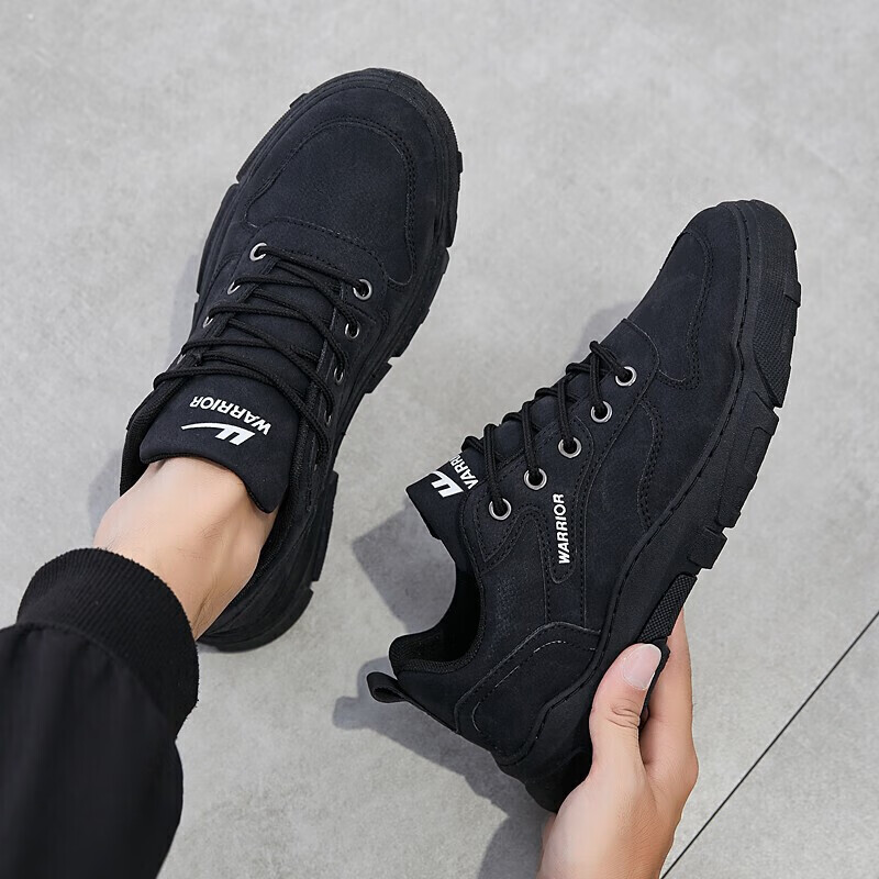 Warrior Casual Shoes, Soft Sole, Wear-Resistant Men's Shoes, Versatile Lace-Up Travel Sneakers, WXP(WZ)-0304, Black, Size 39