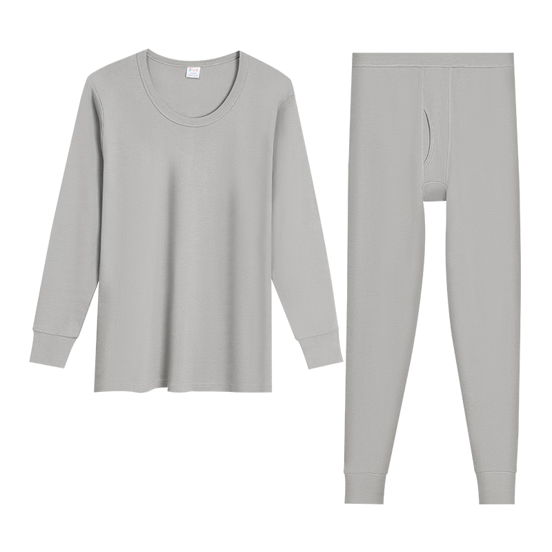 Hodo Men's Pure Cotton Thermal Underwear Set, Round Neck Thin Base Layer for Couples, Light Silver Gray