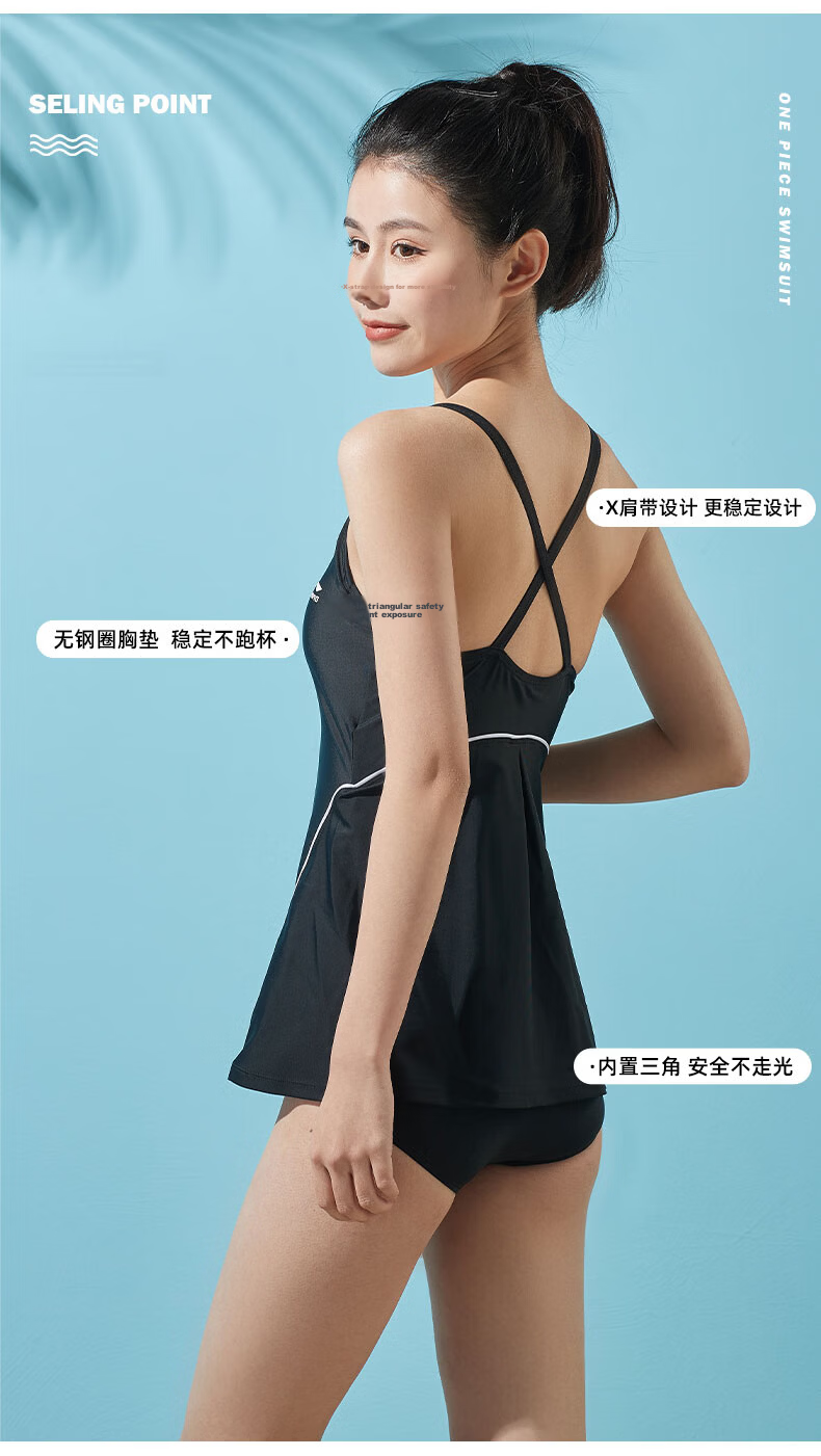 LI-NING Women's One-Piece Skirted Swimsuit Tummy Control Slimming High Elasticity Gathered Swimwear for Hot Springs Vacation 547 Black 3XL 5