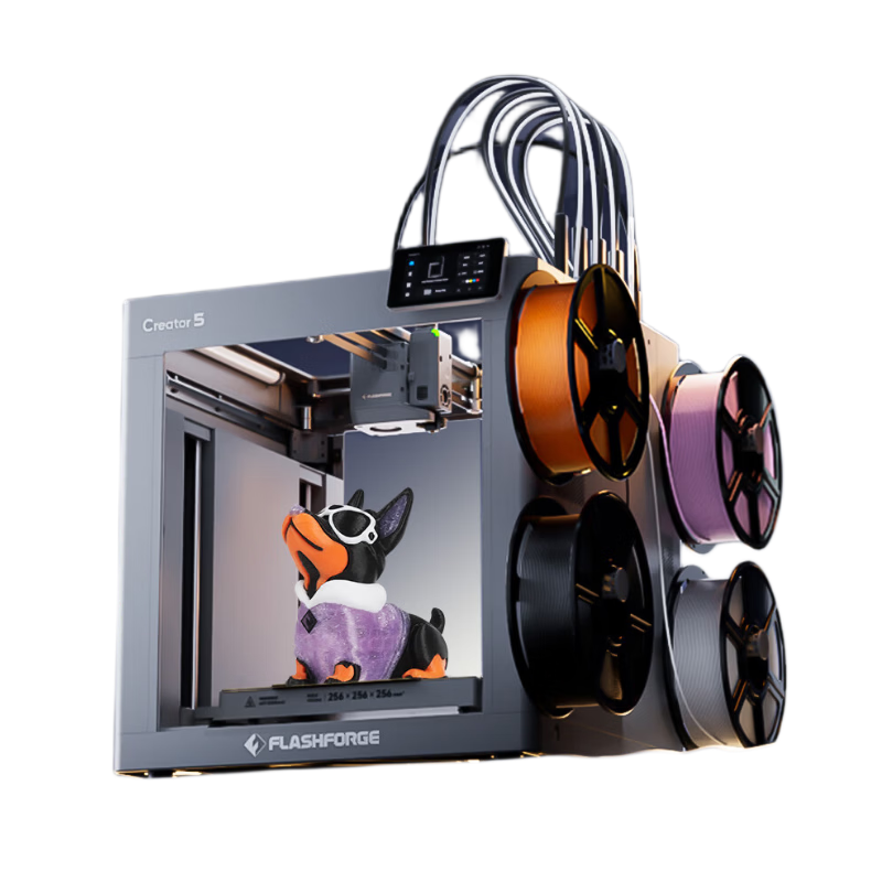 Flashforge Creator 5 3D Printer Home C5 Wolverine 4 Nozzles 5x Efficient Multi-Color FDM 3D Printing Zero Waste Smart Detection Quick-Release Nozzle Auto Compensation
