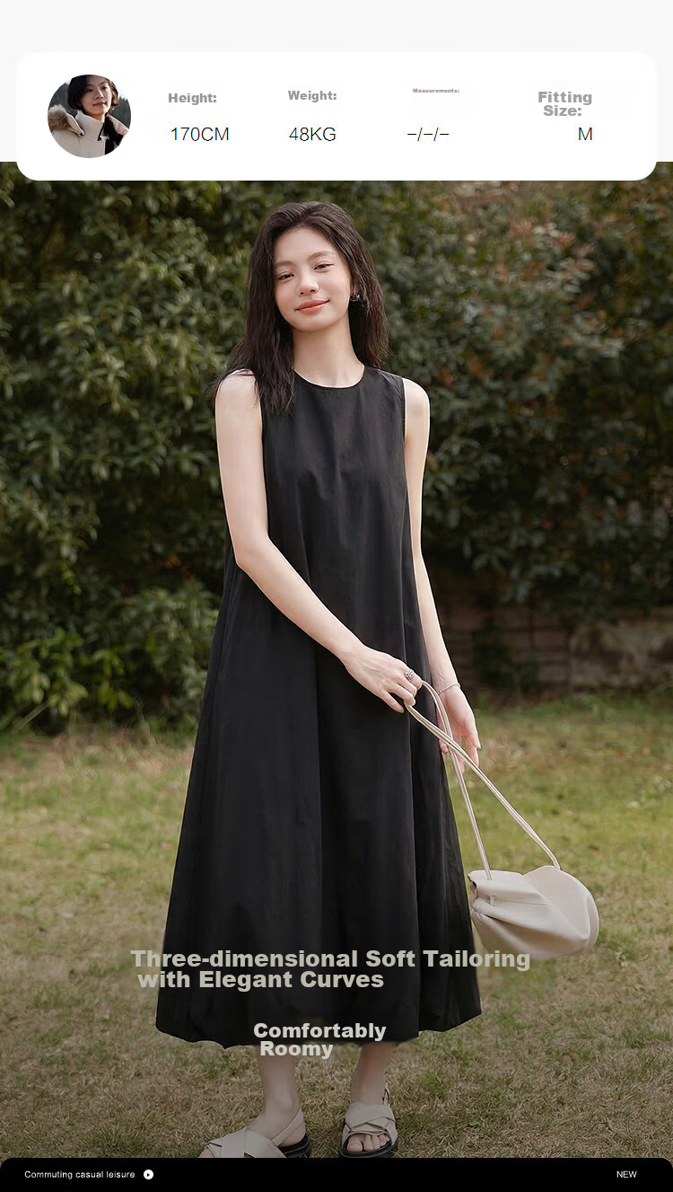 Demana Fresh Cotton Summer Breathable Sleeveless Round Neck Slimming A-Line Dress for Women 12