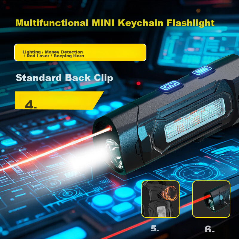 Cavalry Multifunctional Rechargeable Portable Outdoor Long-Range Three-Color Strobe Flashlight Strong Magnetic Keychain Buzzer Alarm
