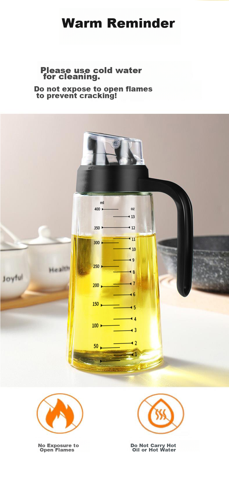 Mengtin Automatic Opening and Closing Oil Dispenser Kitchen Glass Pouring Bottle Soy Sauce Vinegar Seasoning Bottle Oil Container 470ML 10