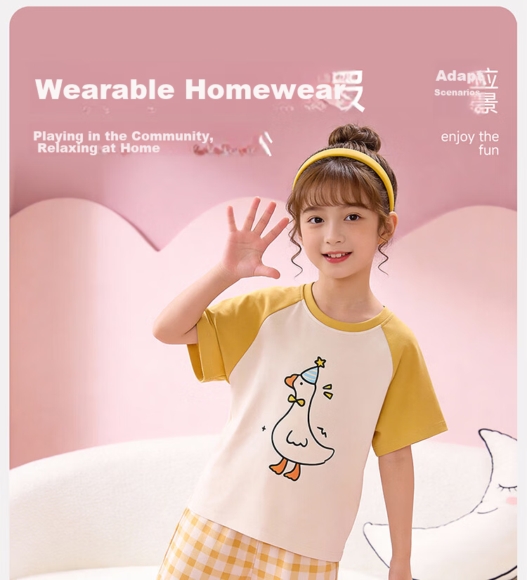 Hodo Kids Pajamas [100% Cotton] Girls Summer Thin Short Sleeve Round Neck Cartoon Homewear Set 22