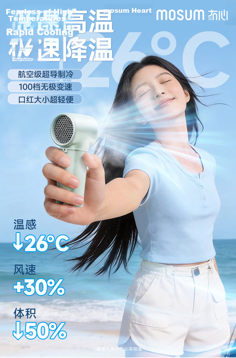 Moxīn [Global Launch | Level 100 Strong Wind] 2026 Upgraded Ice-Cooling Handheld Mini Fan Long Battery Life Portable Neck-Hanging Silent Cooling Device Coconut Green 6