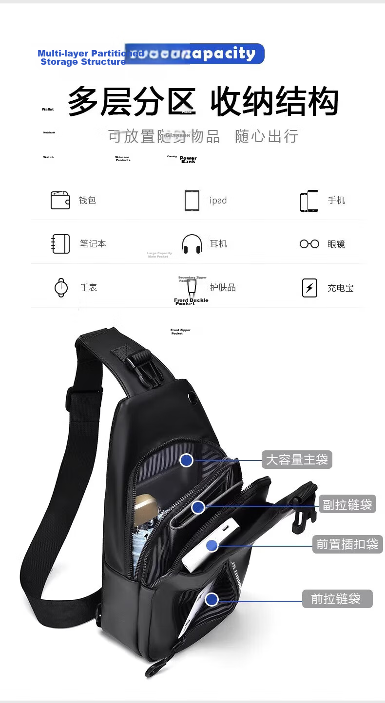 361° Men's Crossbody Bag 2026 New Large Capacity High-End Convenient Commuter Shoulder Bag Waterproof Sports Travel Backpack 6