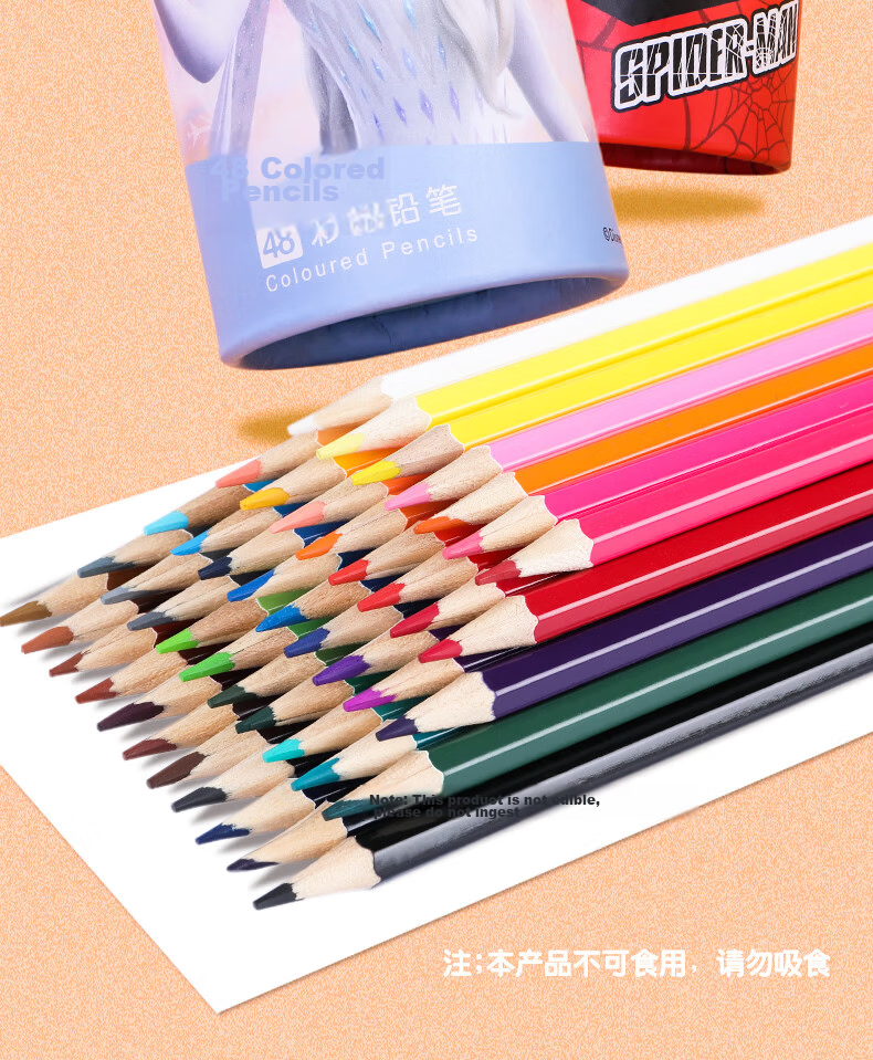 Disney 48-Color Wooden Hexagonal Colored Pencils for Students, Art Drawing, Sketching, Hand Drawing, Children's Paint Brush Set with Spider-Man D01194A 3