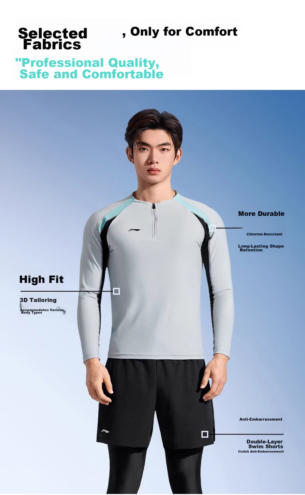 LI-NING Men's Snorkeling Jellyfish Suit Swimming Set Thermal Sunscreen Quick-Dry Long Sleeve Long Pants for Diving Surfing Hot Spring 7