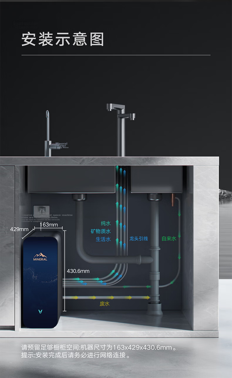 Viomi Kunlun 4Pro Upgraded Under-Sink Water Purifier 1400G Household Weak Alkaline Mineral Direct Drinking Reverse Osmosis Filter Water Machine 32