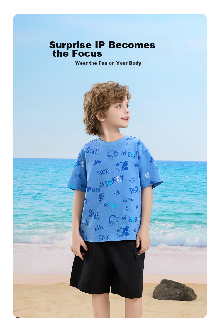Disney Kids Boys and Girls Short Sleeve Set 2026 Summer New Children's Pure Cotton Casual Set Off-White 110 3