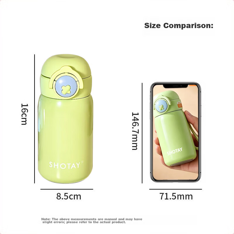 Shangtai Stainless Steel Flip Lid Water Bottle 280ml Compact Pocket Cup 8185 Green 2