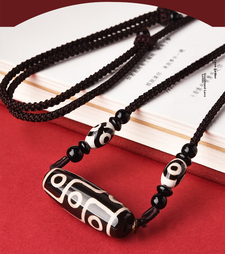 Lingfei Nine-Eyed Dzi Bead Pendant Necklace Black and White Agate Pendant Couple Qixi Festival Gift Unisex with Certificate 3