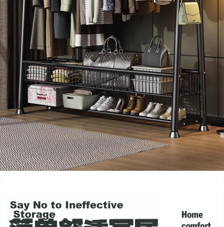 Yixuan Floor Standing Coat Rack Clothes Hanger Movable Bedroom Living Room Drying Storage Rack Black 3