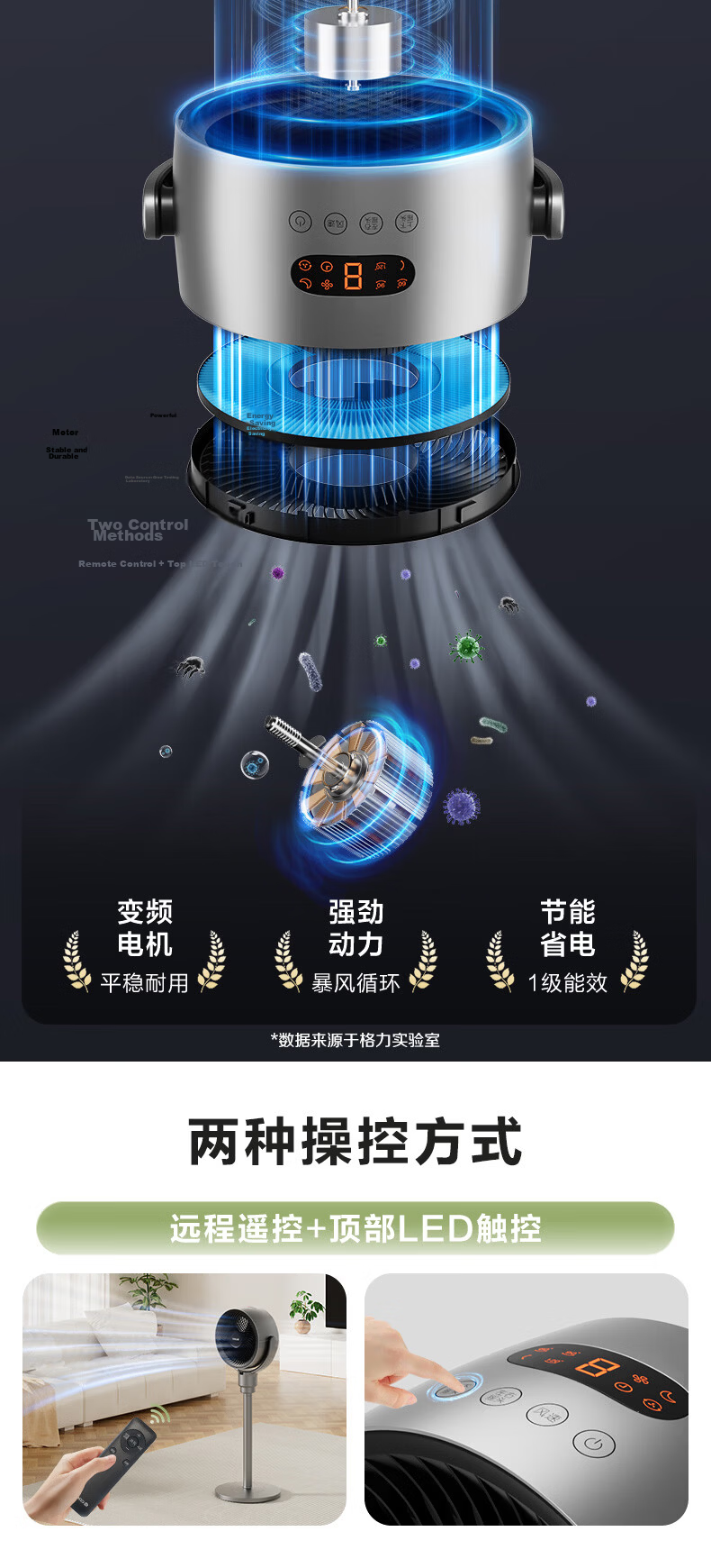 GREE DC Inverter Air Circulation Fan with Antibacterial and Antiviral Filter, Dual-use Table and Floor Fan, High Airflow, Remote Control, Timer Exhaust Fan 11