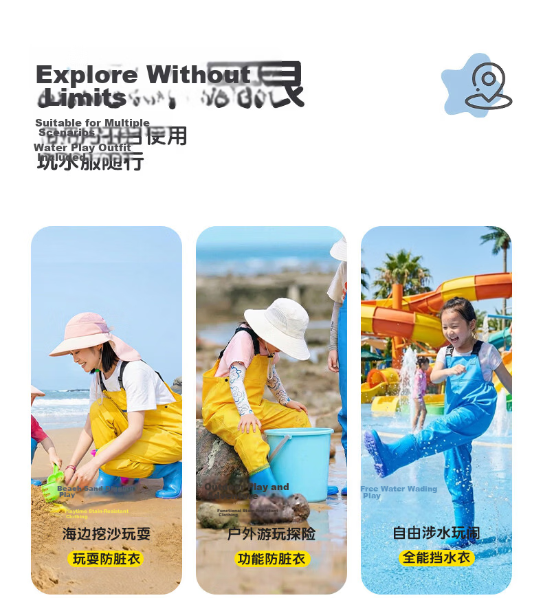 FOOTOPPO Kids Waterproof Rain Boots and Waders Full-Body Water Play Pants Splash Pants Water Gear Waterproof Rain Pants 3