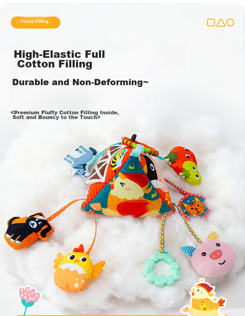 Jollybaby Baby Toy Pull-and-Play Car Hanging Sensory Development Educational Crib Rattle - Farm Triangle Pull-and-Play 15