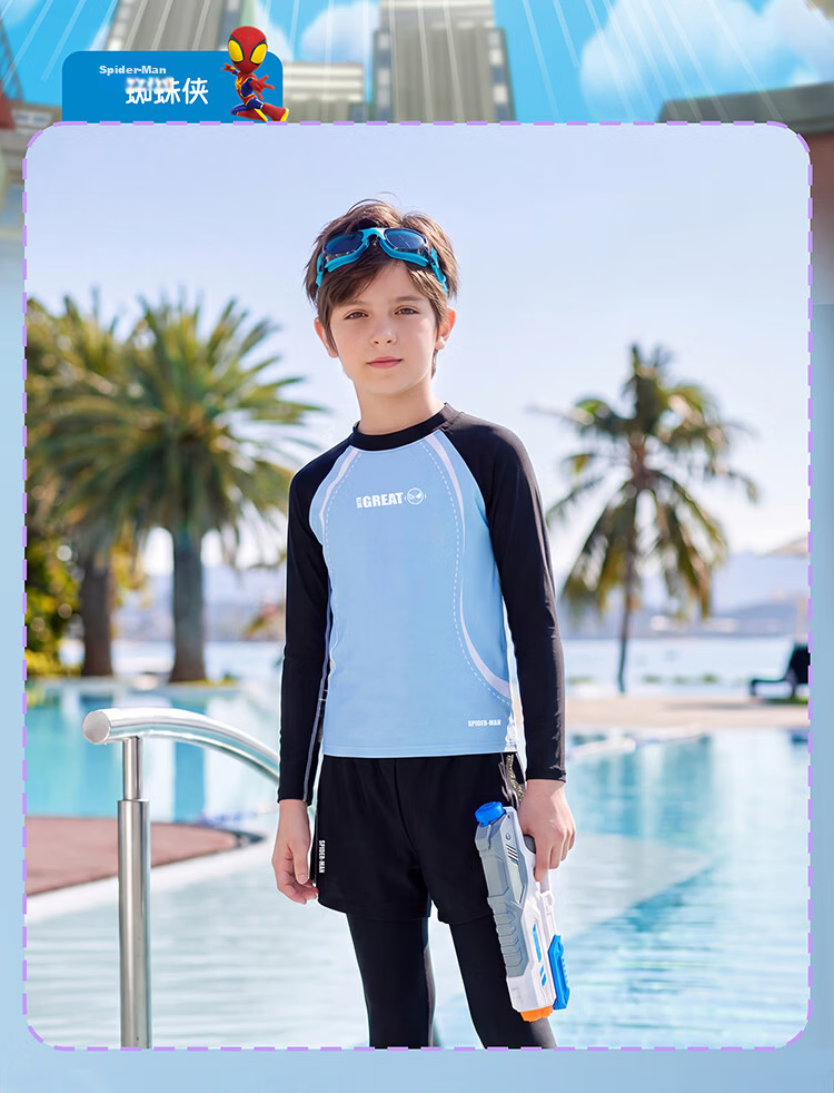 Disney Kids Boys Long Sleeve Rash Guard Swimwear Set D36631S2F Blue Spiderman Size 120 3
