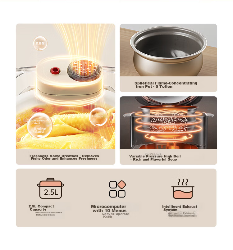 Bear Electric Pressure Cooker Small Smart High-Pressure Rice Cooker Household Multifunctional Automatic Exhaust YLB-D25F1 [New Generation True Boiling] 2.5L Iron Pot 2