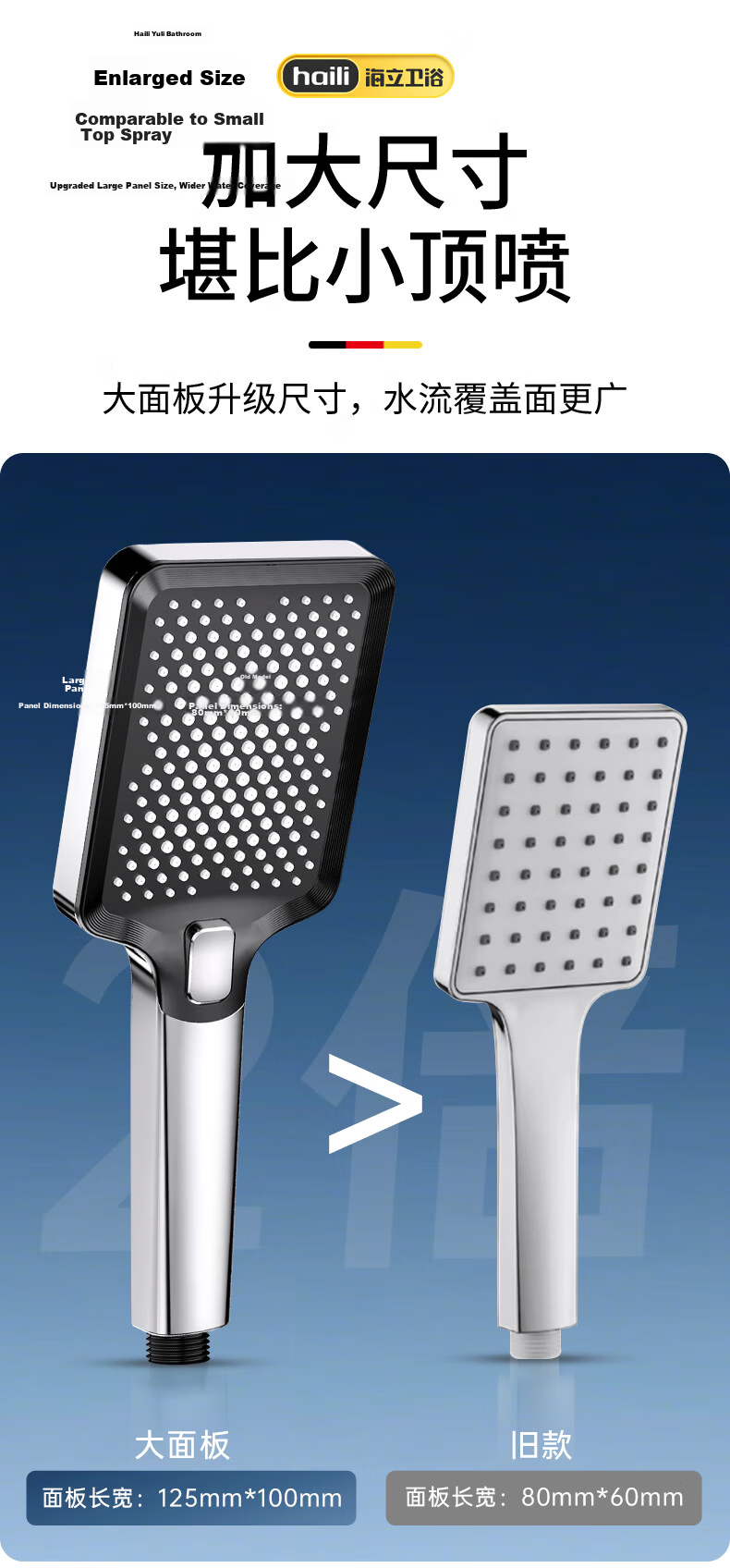 Haili Shower Pressure Boosting Spray Head Universal Large Square Panel Coarse Hole Bathroom Showerhead Single Head ZH252-G 4