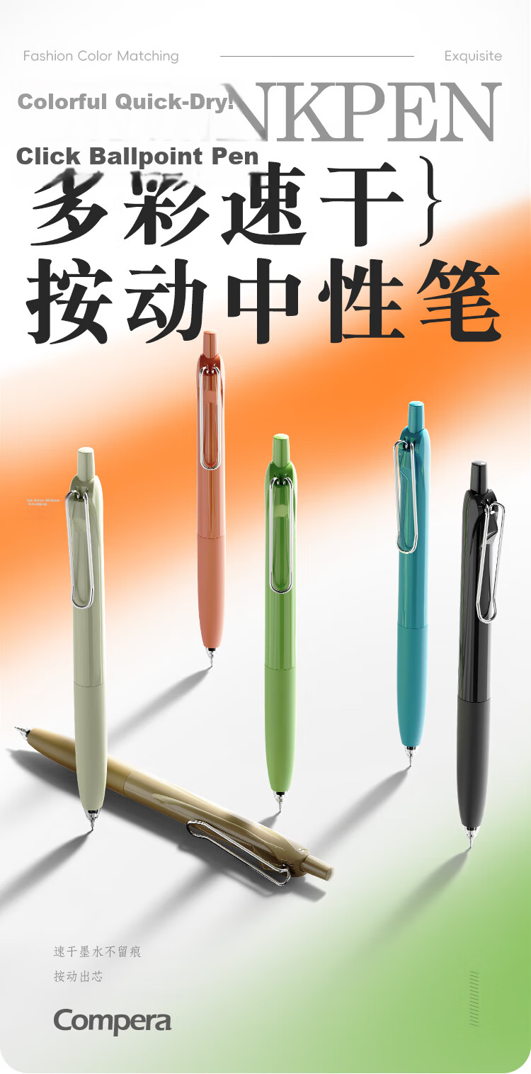 Comix Smooth Quick-Dry Retractable Gel Pen 0.5mm Dual Ballpoint Tip Black Ink 3pcs/Box EB075-2 1