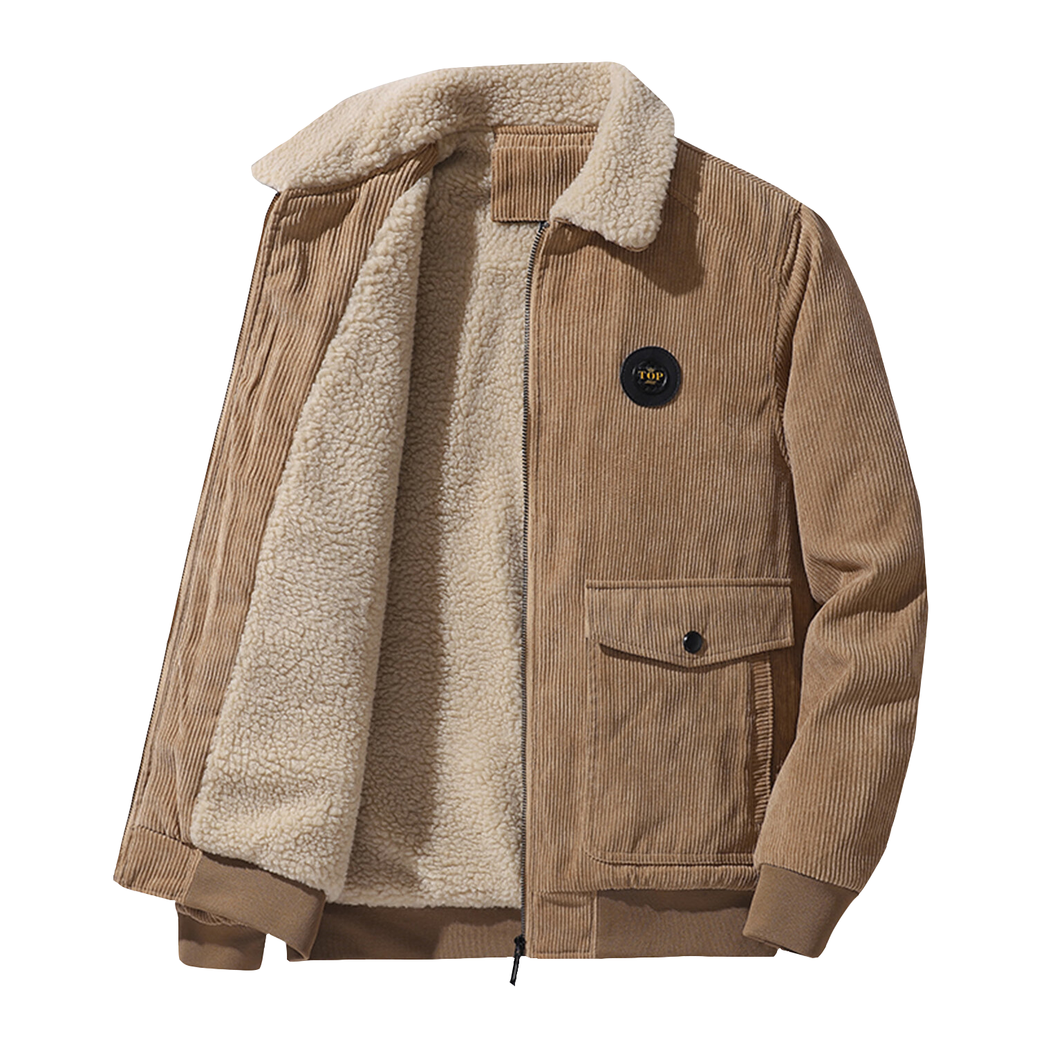 ROMON Men's Autumn Business Casual Fleece-Lined Thick Corduroy Warm Jacket Executive Coat 2XL